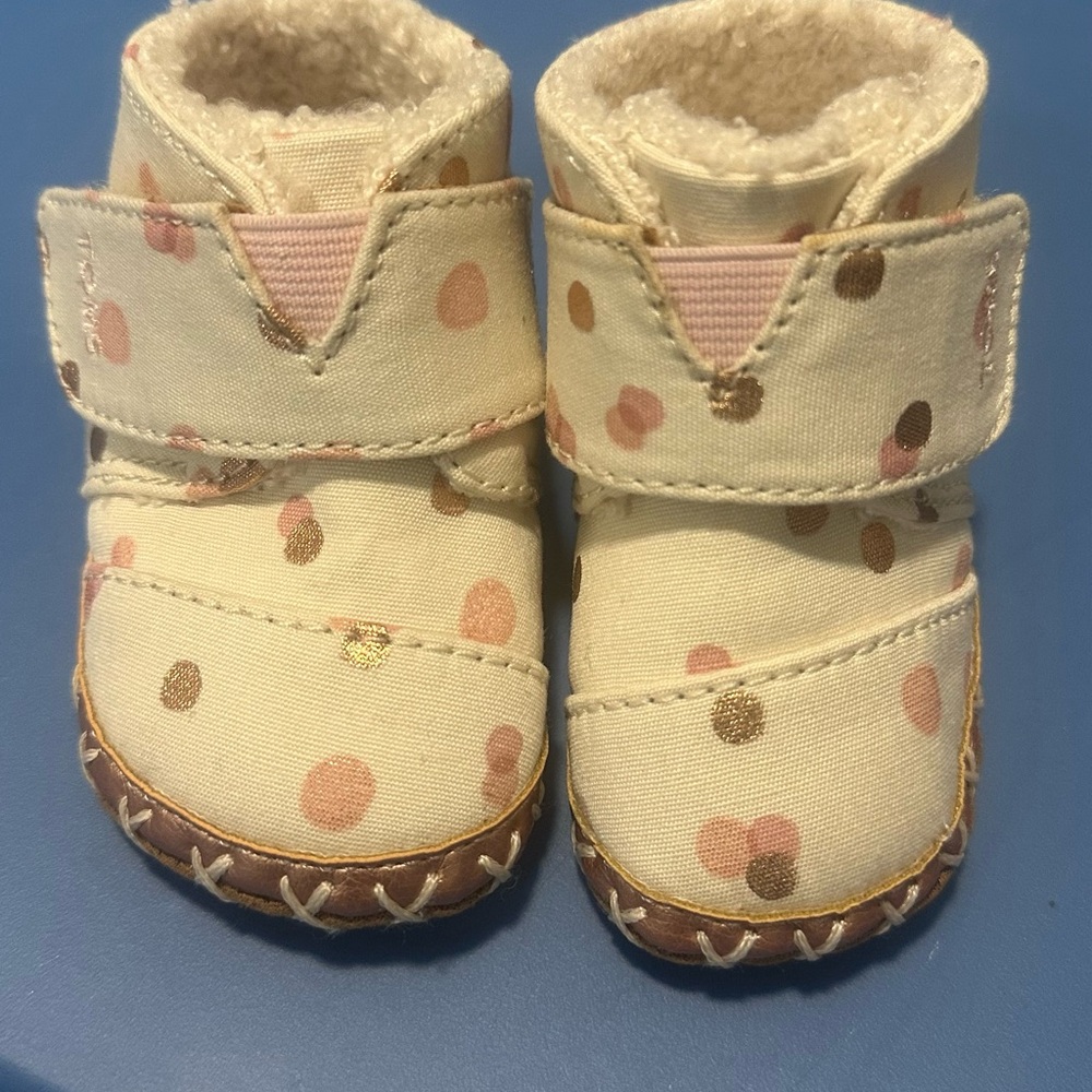 Toms Cream and Pink Baby Booties
